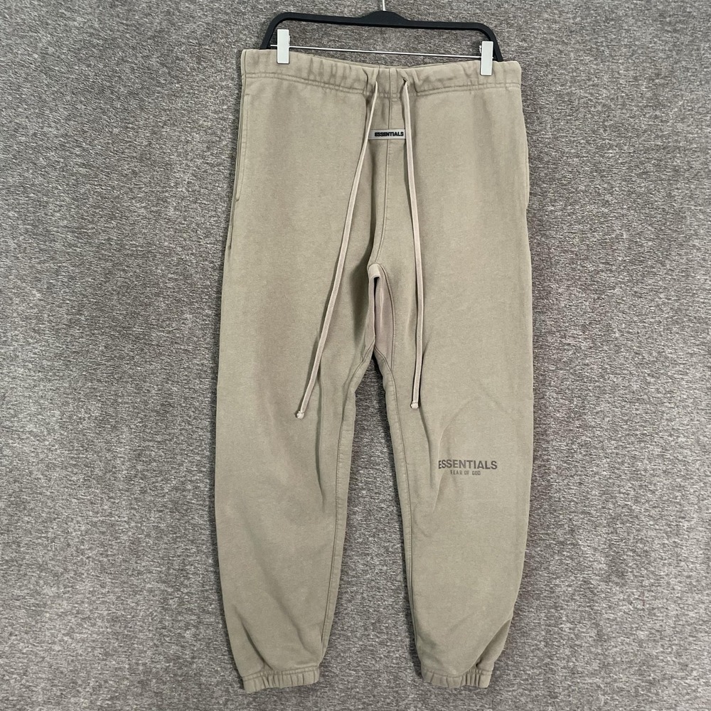 Fear Of God Essentials Pants Mens Medium Beige Fleece Sweatpants Joggers Logo
